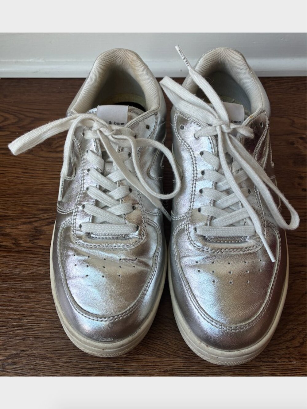 Rag & Bone Silver Retro Court Sneakers - US 8/ EU 38 - Picture 2 of 10